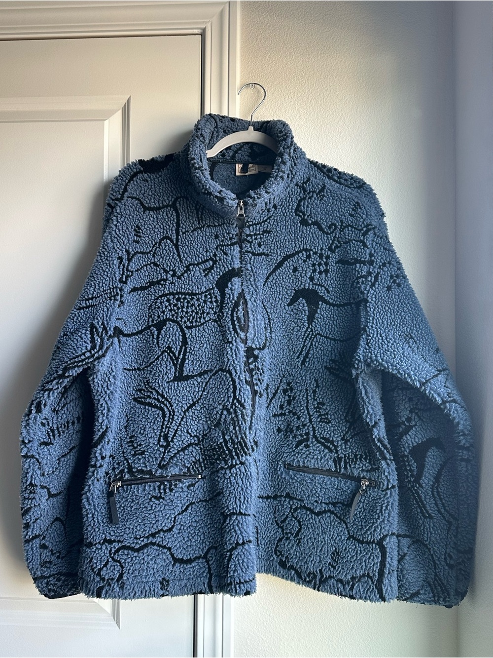 Woolrich Blue Sherpa Zip Jacket with Black Animal Outline